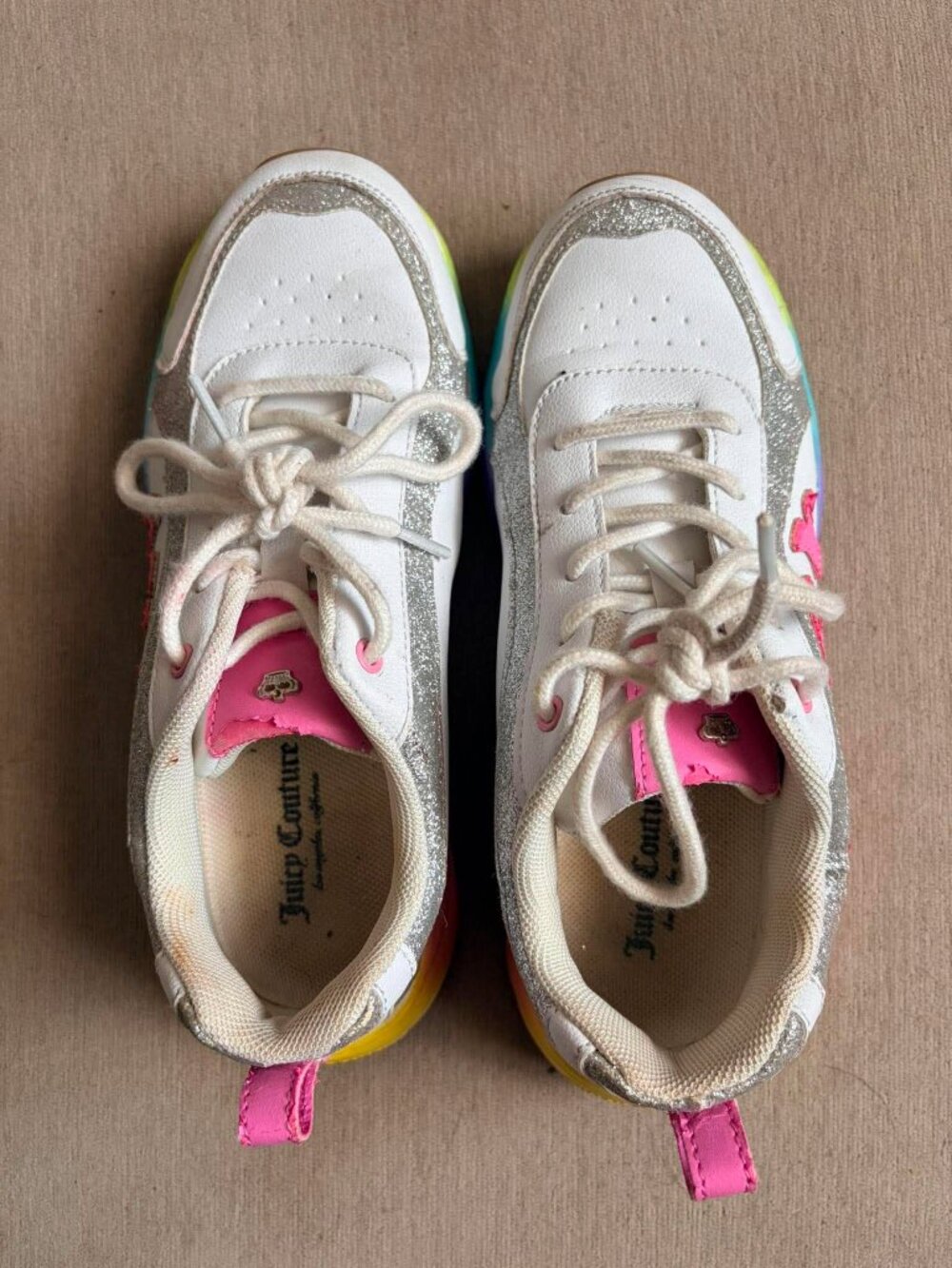 Juicy Couture Deluxe Rainbow Platform Sneakers | White Glitter Y2K - Picture 7 of 8